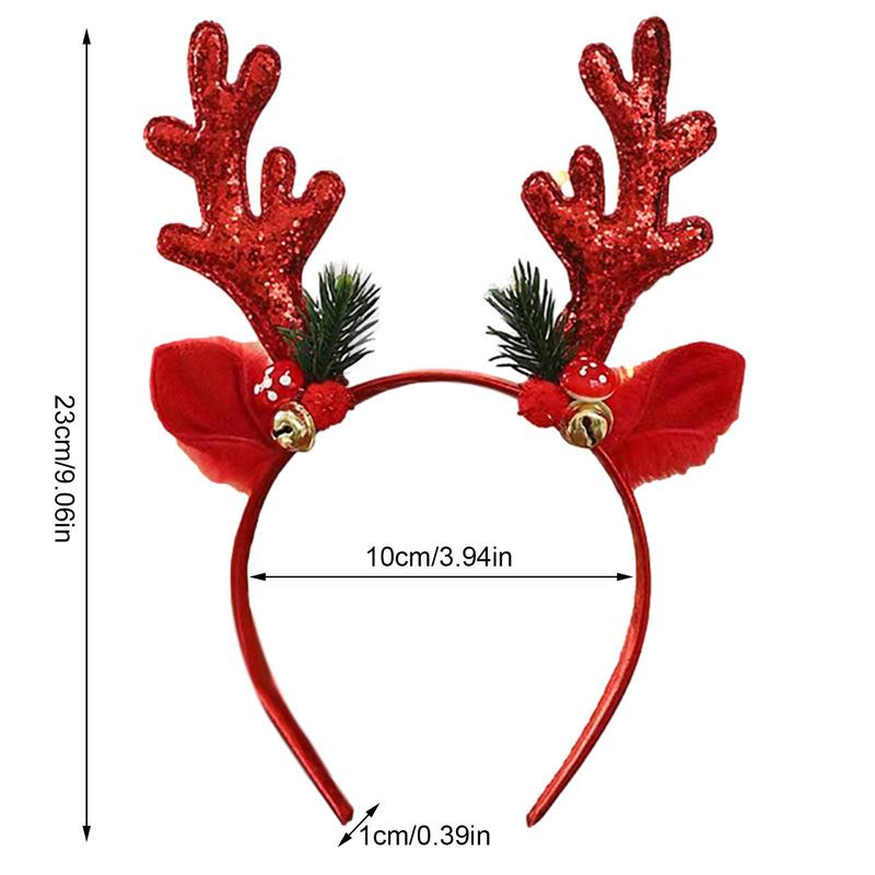 Christmas Deer Antlers Headband Cute Reindeer Antlers Headband Glitter Antlers Plush Ears Bell Head Buckle Christmas Ornament