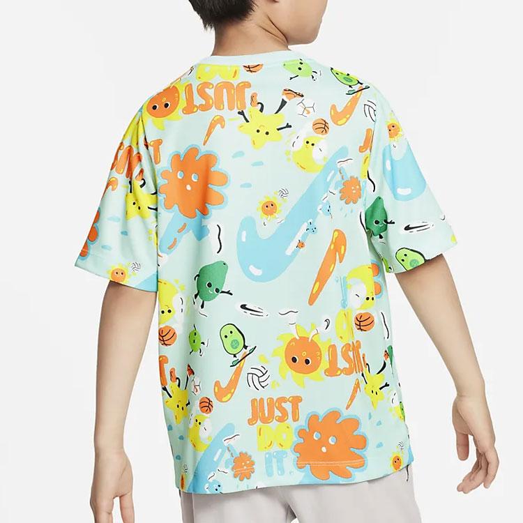 Nike SS23 Full Print Round Neck Pullover Short Sleeve T-Shirt Kids Tops White FQ0705-100