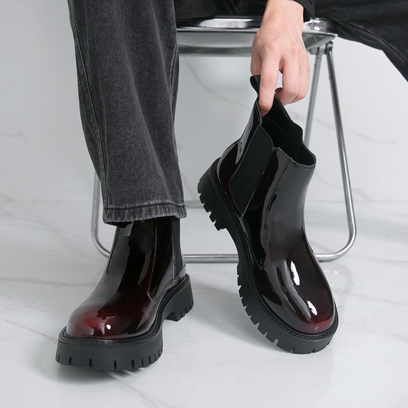 Men's British Style Chelsea High-Top Martin Boots, Slip-On Barrel Design for Spring and Autumn