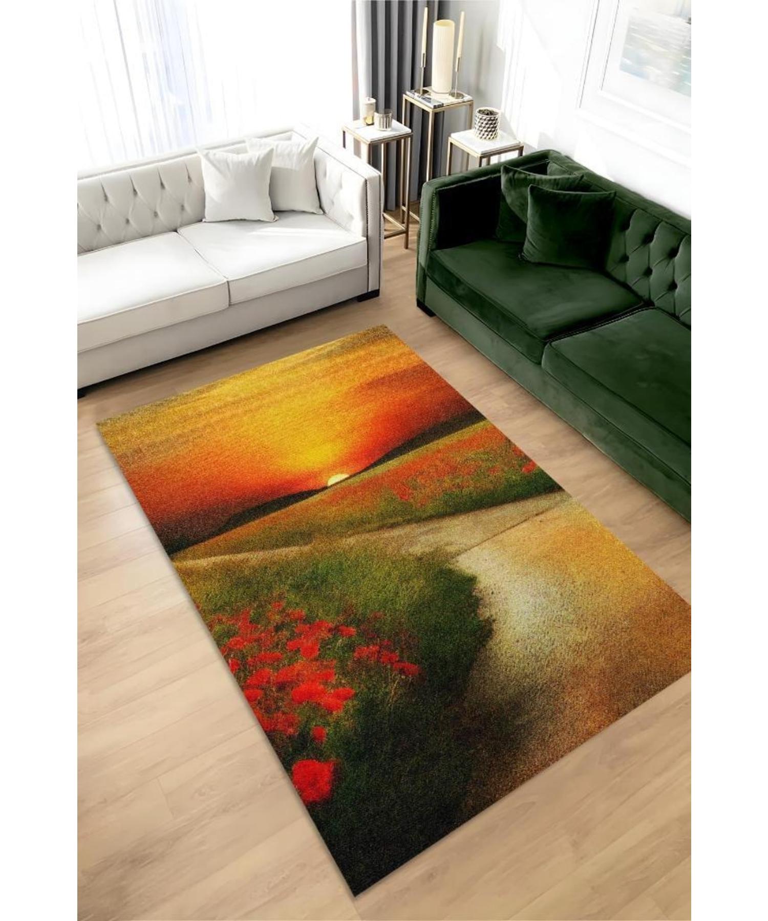 

Poppies Based Washable Non-Slip Landscape Carpet