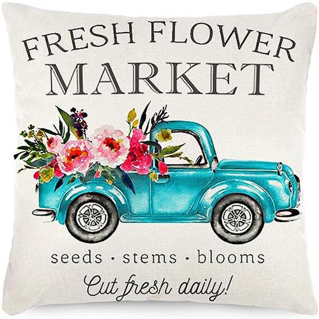 New Spring Fresh and Beautiful Linen Pillowcase Sofa Bedside Plant Flower Pillow Cushion Cover