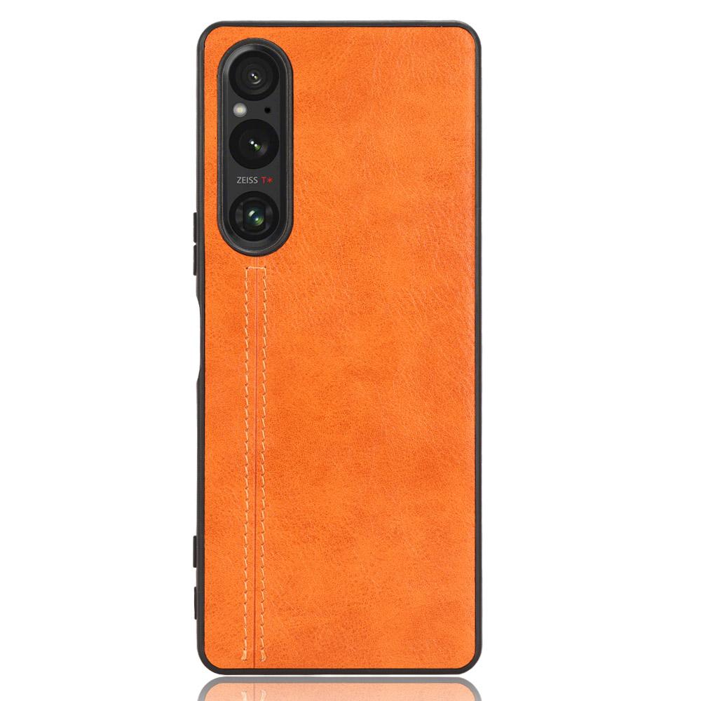 

For Sony Xperia 1 V PU Leather Coated TPU+PC Phone Case Stitching Lines Anti-drop Cover Orange