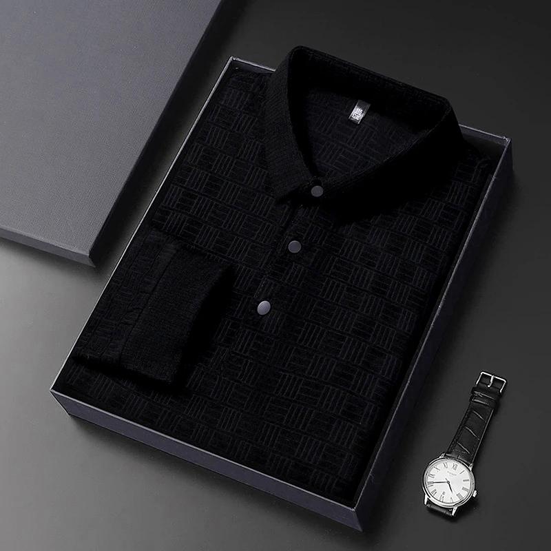 New Men'S Business Casual Long Sleeved Shirt Solid Color Polo Shirt Fashionable Breathable Comfortable Versatile Top