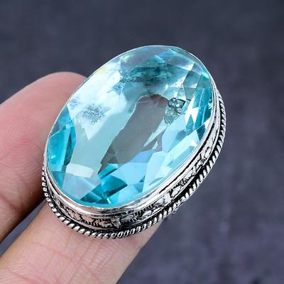 Swiss Blue Topaz Gemstone Handmade 925 Steling Silver Jewelry Ring Size 8 j1I24