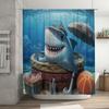 Fun Shark with Umbrella Waterproof Shower Curtain Heat Resistant Machine Washable Non-Transparent 180x180cm