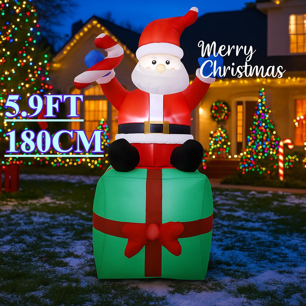 5.9FT Christma Holiday Inflatable Yard Deco Santa Claus Gift Box Model Xmas Toy Home Decoration Festive Supplies Ornaments Gifts