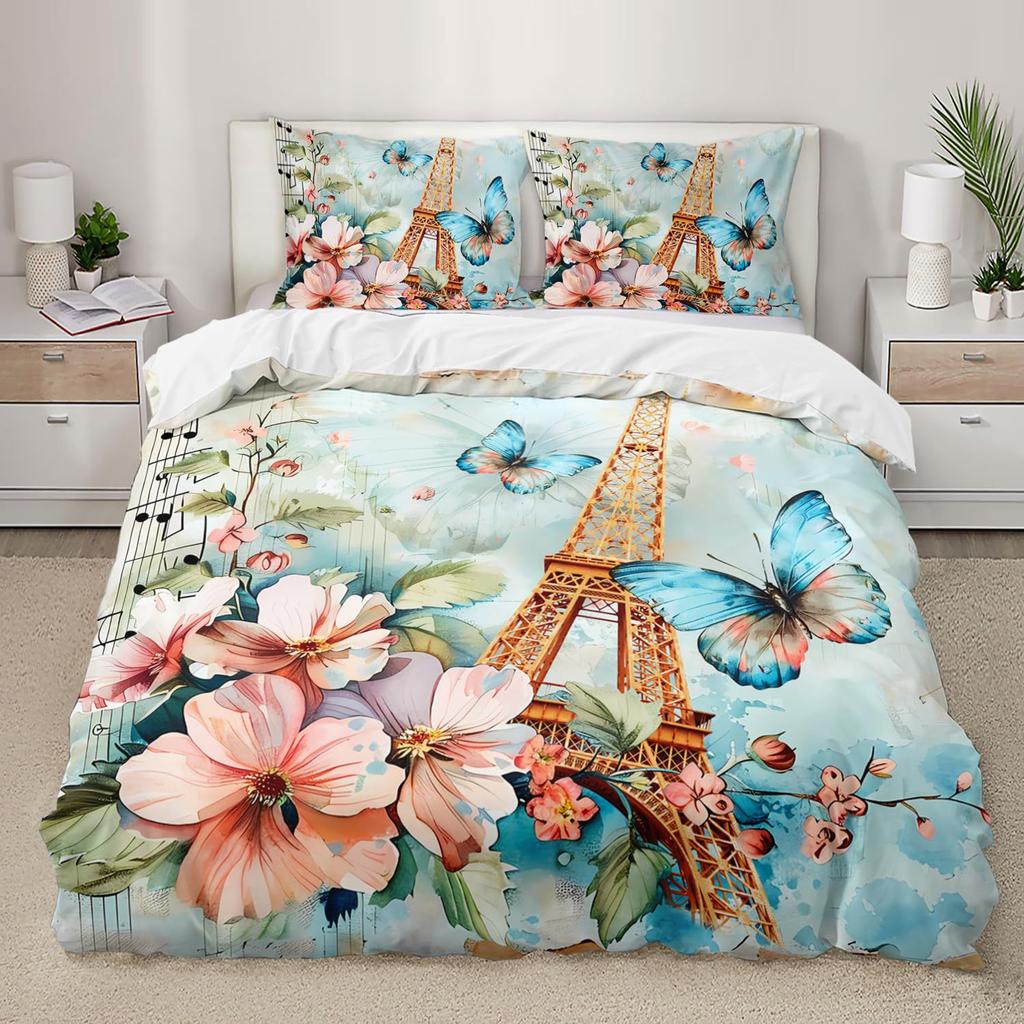 Purple Butterfly Three-Piece Digital Printing Kit 3D Duvet Set Bedding