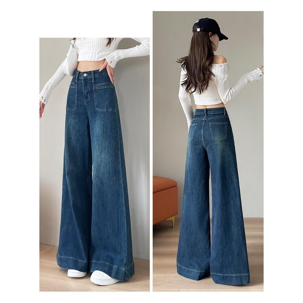 Retro High-Waist Skiny Flare Pants Wide-Leg Long Jeans Women's Denim Long Trousers High Street Streetwear