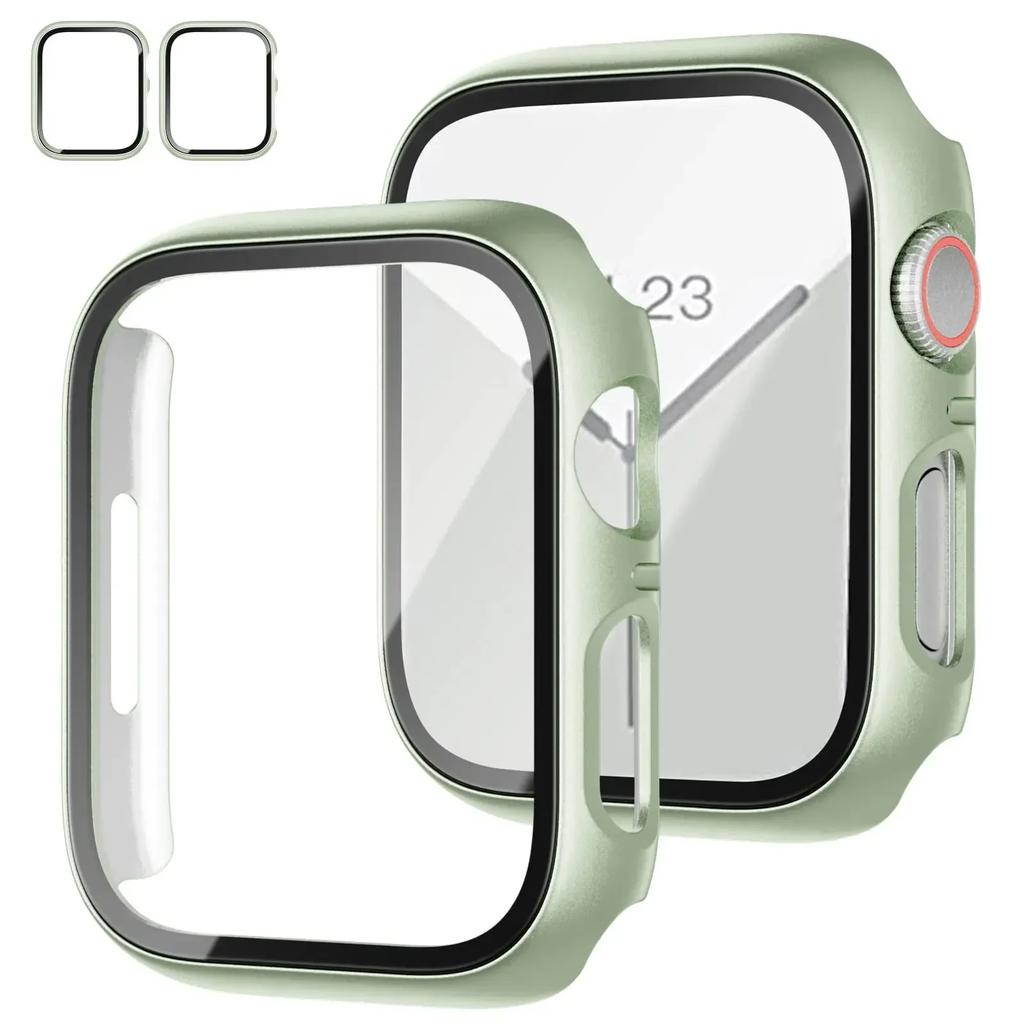 2PCS Tempered Glass+cover For Watch Case 44mm 40mm 42mm 41mm 45mm PC bumper Screen Protector iWatch series 9 8 7 6 5 3 se
