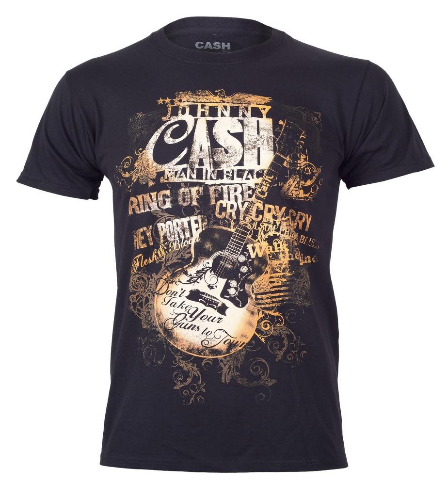 

Johnny Cash T Shirt Black Song Titles Guitar Text Official New 4XL