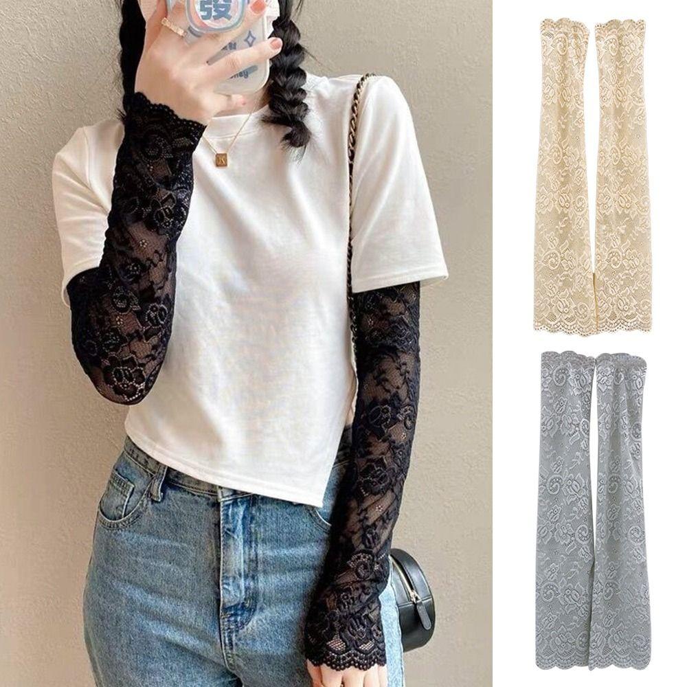 1Pair Lace Summer Arm Sleeves Anti-Sun Protection Arm Cover for Driving Running Basketball Football Golf
