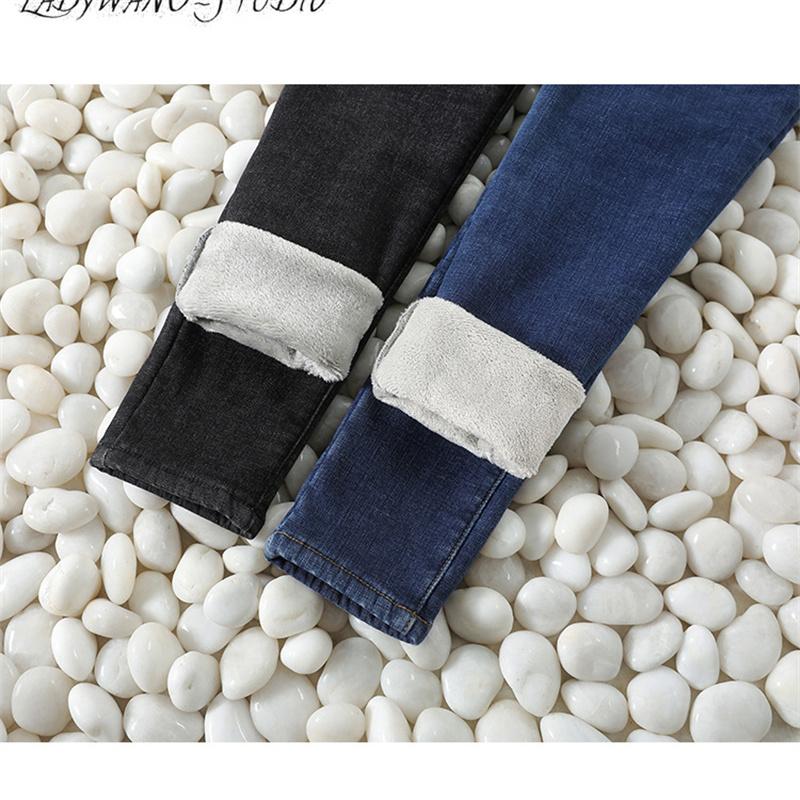 2022 Woman Winter Korean Warm Slim High Waist Stretch Ladies Pencil Jean Thick Pants Skinny Jeans Casual Vintage Casual Fleece