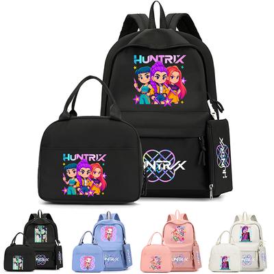 4Pcs/set Cartoon Anime K-Pop Printed Backpack with Pencil Case Handbag for Teenager Student Boy Girl Bookbag Schoolbag Large Capacity Travel Bag