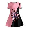Little Girls Denim Floral Lace Bow Kpop Cartoon Girl Ladybug Letter Print Round Neck Short Sleeve A-Line Kids Summer Swing Dress