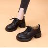 Damen Pumps mit dicker Sohle, Plateau-Schuhe, Frühling, Pu-Leder, High Heels, Loafer, Frau, runde Zehenpartie, Schnürung, atmungsaktiv, hohl, einzelne Schuhe