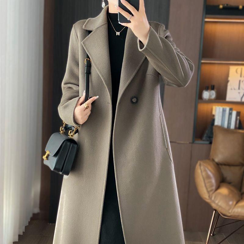 Wool Double-sided Woolen Middle-aged Mother Coat Women's Autumn and Winter Long Over-knee Slim-fitting and Thin Autumn and Winter Coat