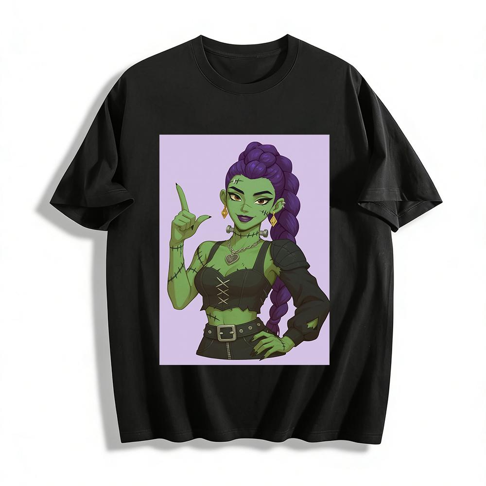 

Halloween Frankenstein Style Printed Crop Top Streetwear E-girl Short Exposed Navel T-shirt Pure cotton T-shirt 6XL