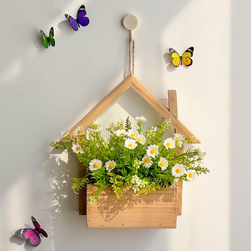 Wall Hanging Artificial Flower Pot for Living Room TV Background with Greenery Planter.