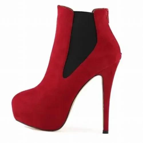 Women Boots 14cm Extremely High Heels  Winter Autumn Short Ankle Boot Sexy Platform Casual Black Party Shoes Large Size 43