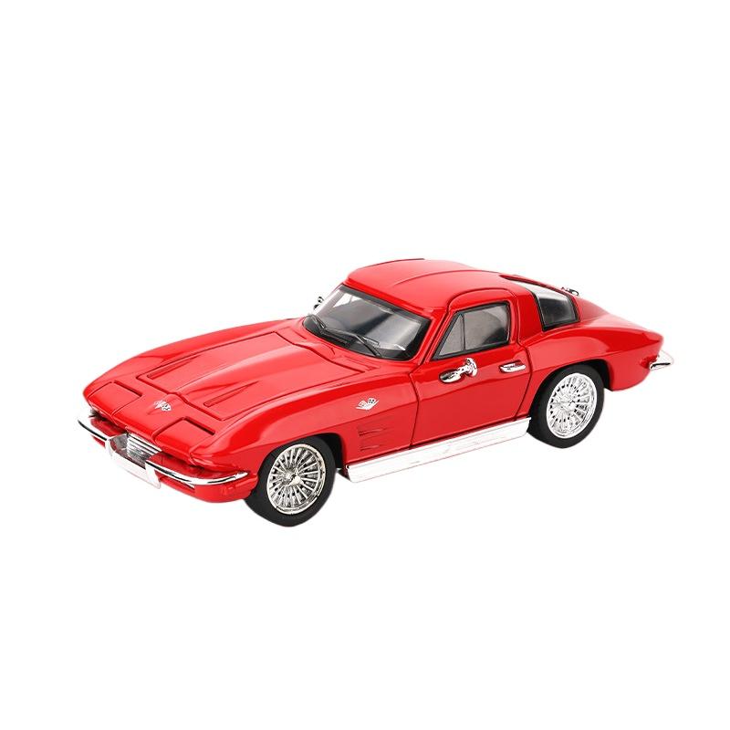 

1/32 Corvette C2 Stingray Суперкар Металлическая модель автомобиля Звук и свет Оттянуть Назад Детская игрушка Коллекционные предметы Подарок на день рождения красный
