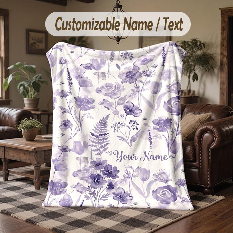 Floral 3 Theme Throw Blanket Custom Name Text Personalized Blanket Soft Cozy Blanket for Home Sofa Bed