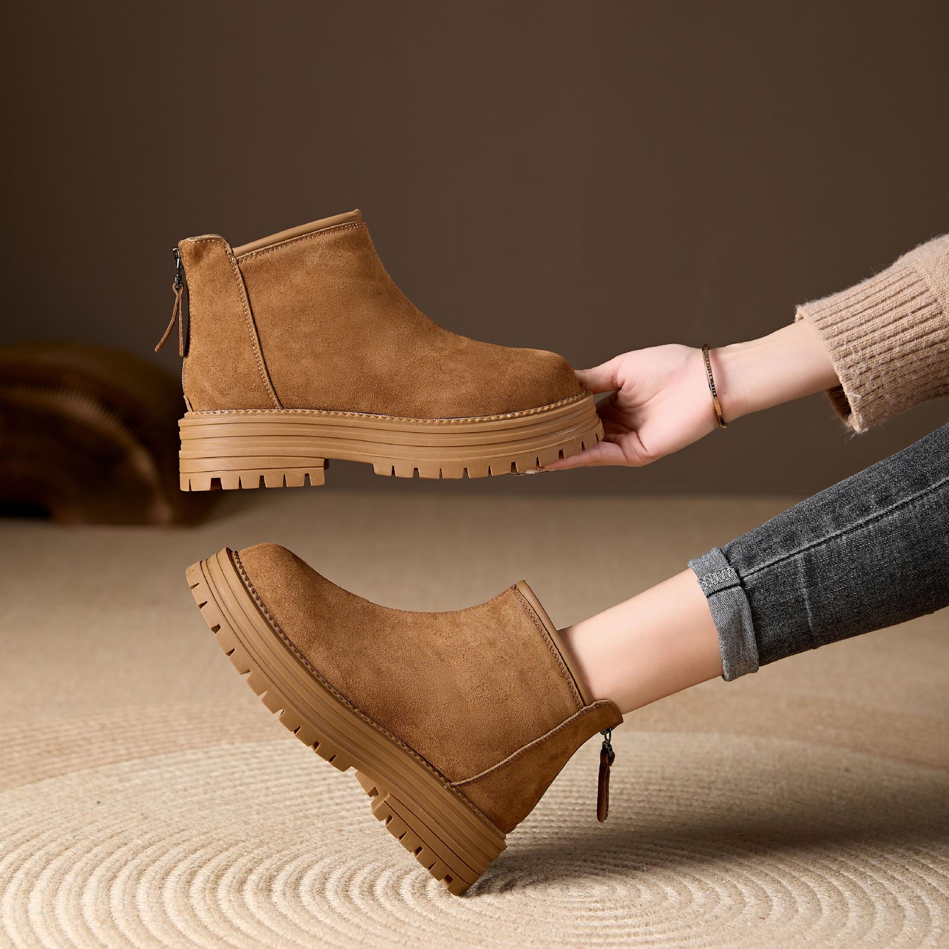 

Thick-soled short winter new fashionable retro velvet warm versatile soft-soled frosted leather women s 40