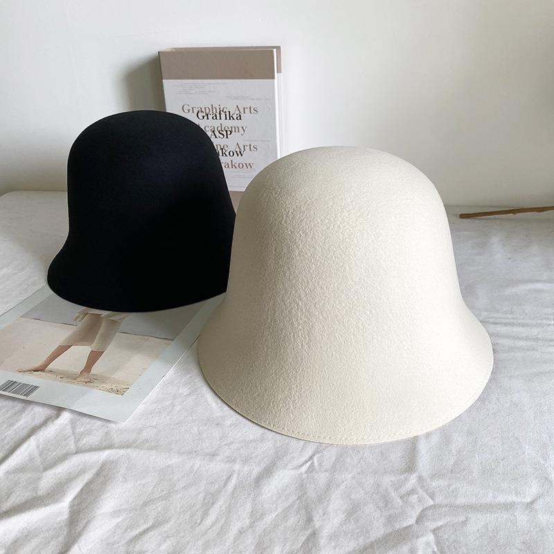 Pure wool bucket hat women's autumn and winter retro bucket hat black and white basin hat warm versatile