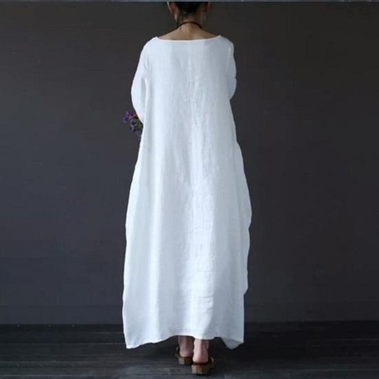 Kadın Elbise Uzun Kollu Bisiklet Yaka Düz Renk Retro Nefes Alabilen Bol Bilek Boyu Büyük Beden Saf Renk Maksi Elbise Günlük Kıyafetler