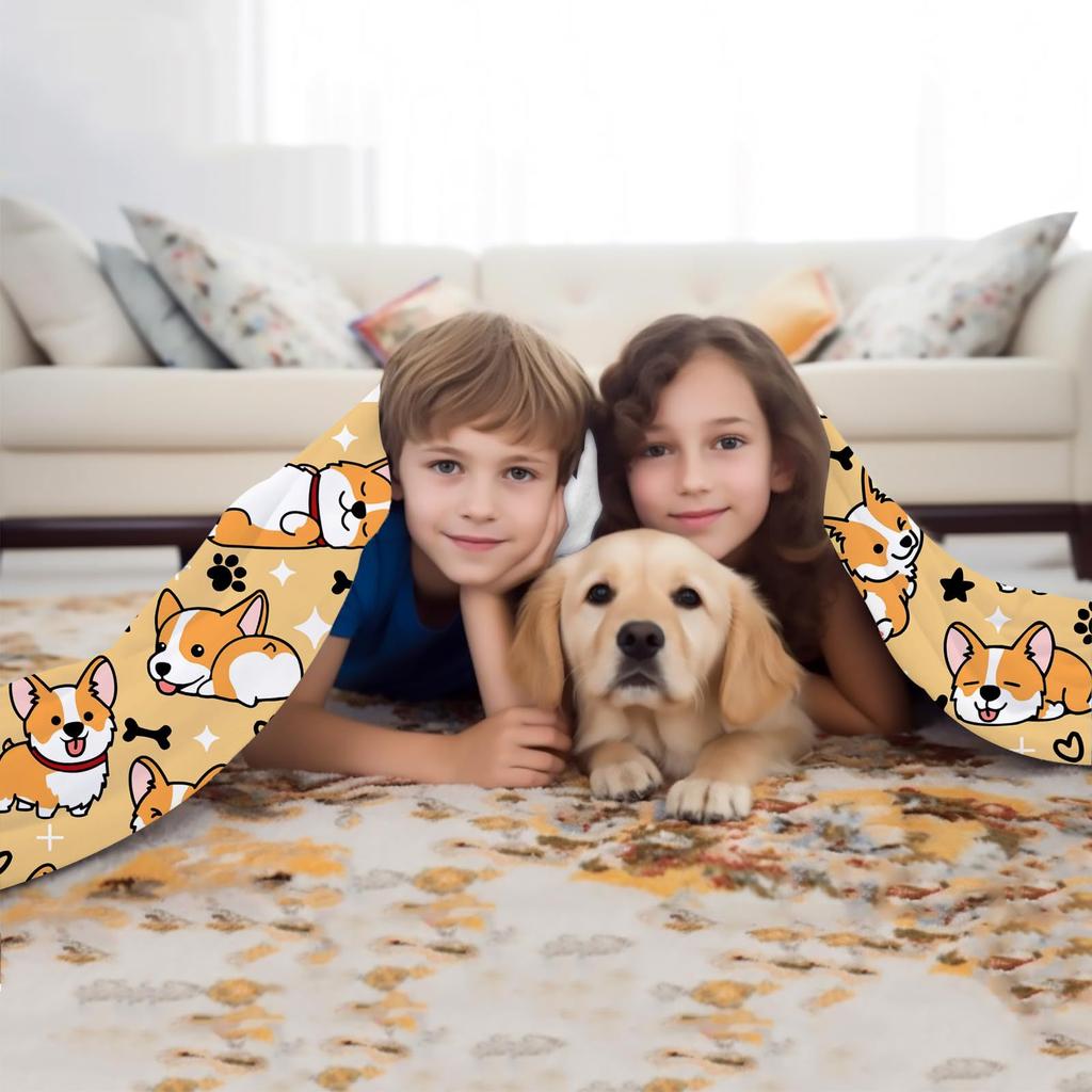 Süße Corgi Decke Welpenmuster Bettwäsche Super Weiche Leichte Flanelldecke