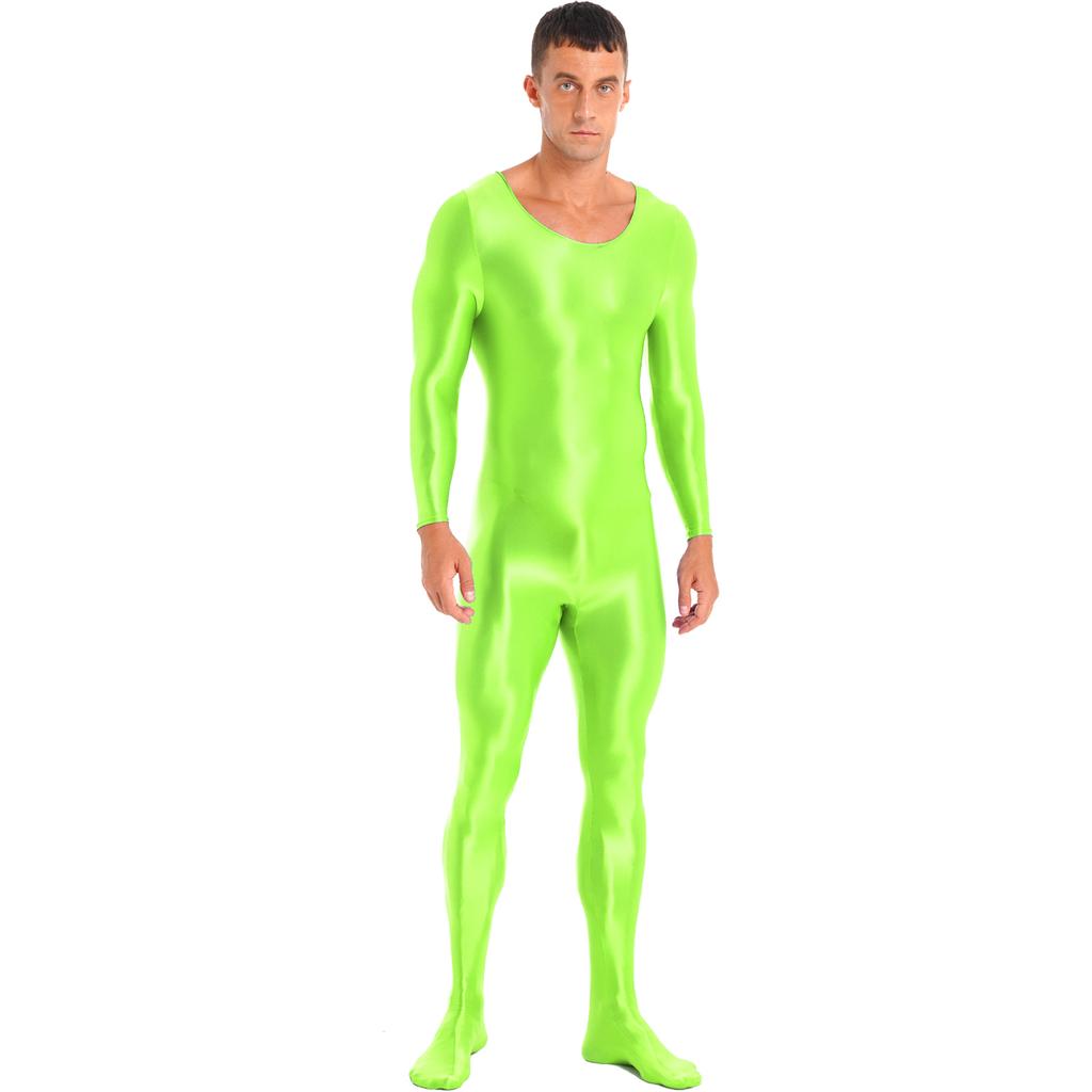 Herren Glatter Unifarbener Langarm Rundhals Bodystocking Nachtwäsche Body