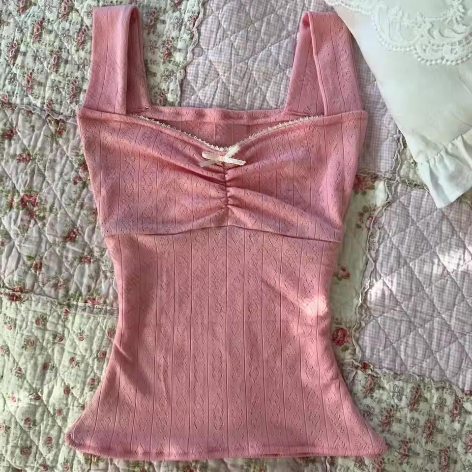 Y2K Harajuku Lace Bow Camisole - Spicy Girl Retro Summer Top