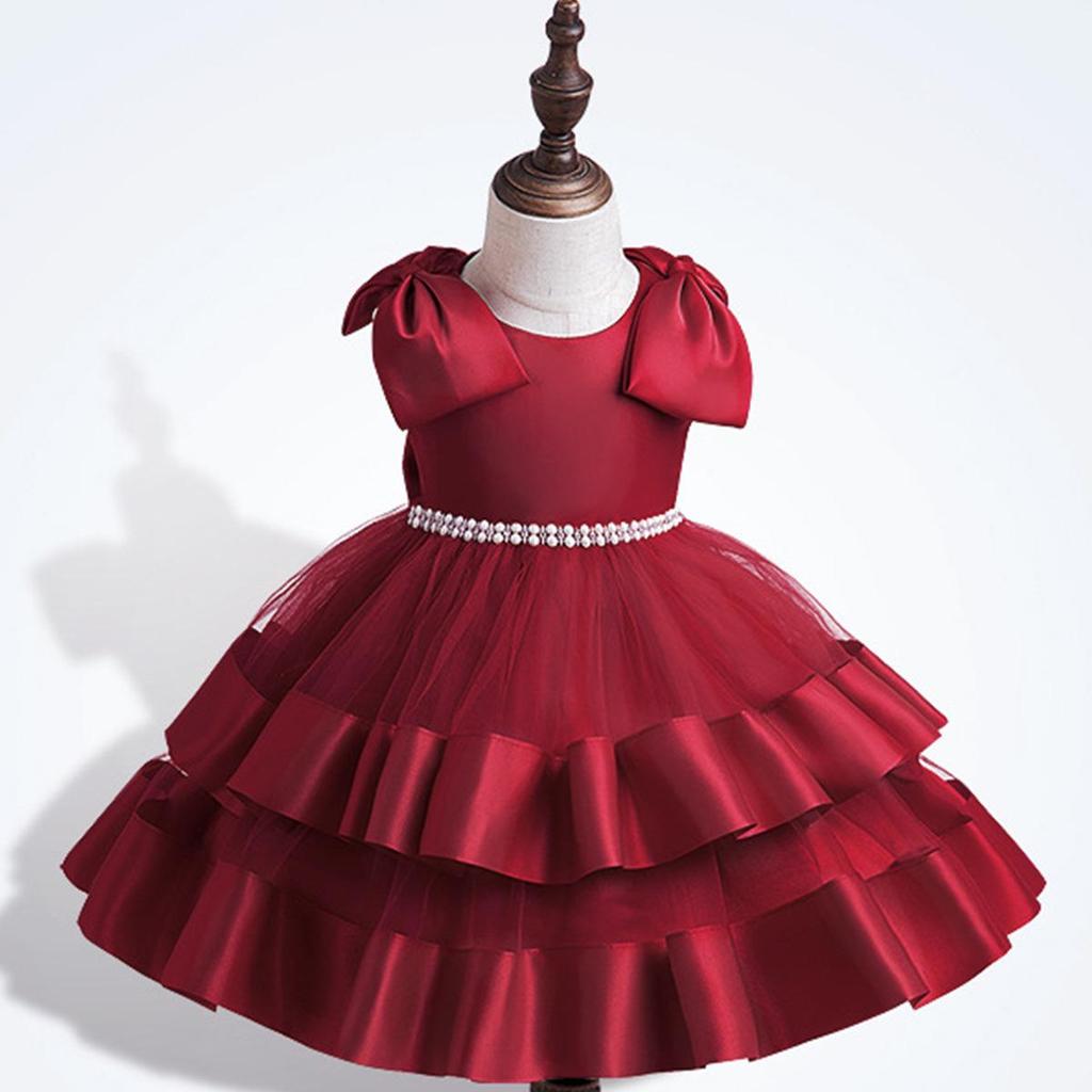 Rochie de petrecere pufoasă din plasă cu fundă mare pentru fete