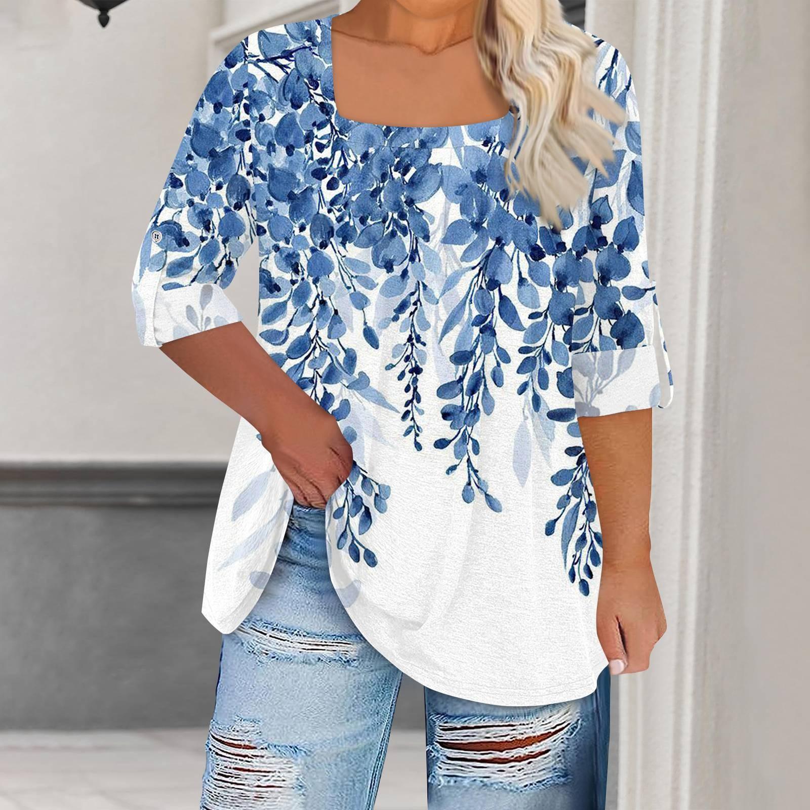 

Женская футболка с принтом, длинные рукава реглан, базовый квадратный топ стандартного размера для повседневной моды XXL синий