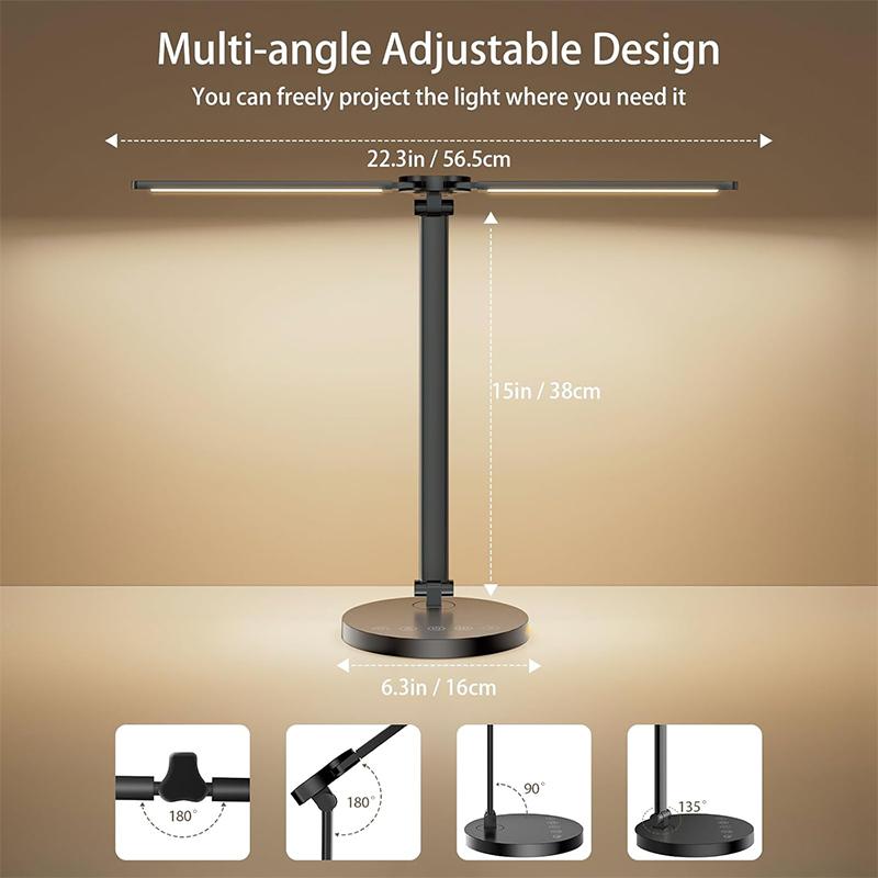 Led Desk Lamp with Adjustable Brightness 5 Color Dimmable Desk Light Type-C Interface Dual-Head Table Lamp for Home and Office
