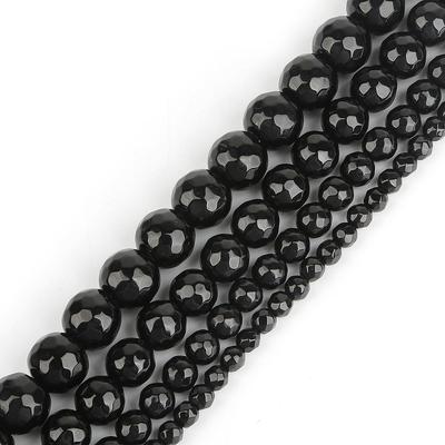 Perles Rondes en Agate Noire Facettée, Pierre Naturelle 4-10mm Fil de 15” Choisissez la Taille pour la Bijouterie