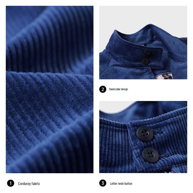 SEPTWOLVES Men's Corduroy Stand Collar Jacket with Wolf Cub Pattern