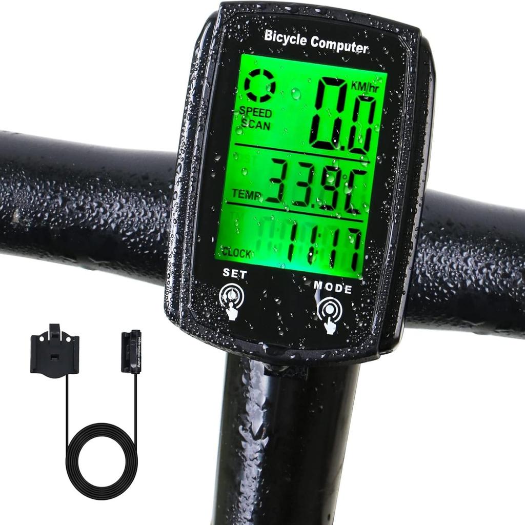 Kablet sykkelcomputer, MPH KM/H sykkelcomputer, digital LCD-skjerm med bakgrunnsbelysning Sykkelhastighetsmåler, vanntette sykkelcomputere kilometerteller