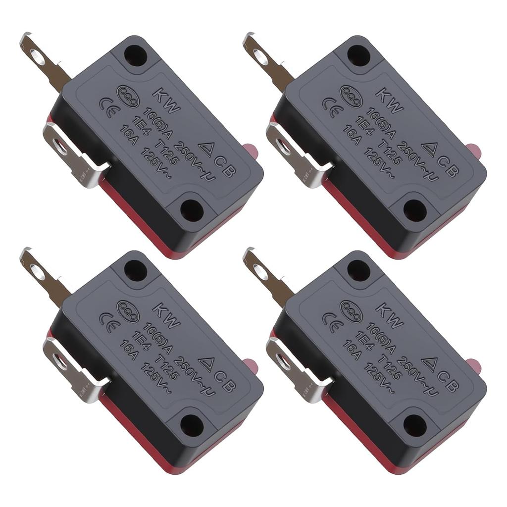 4 PCS KW7-0 Micro Switch, 16A 250VAC 3-Pin 1NO 1NC Normally Open, Replacement for Power XL and Vortex Air Fryer, Microwave Oven, Induction Cooker