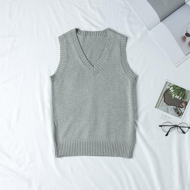 Autumn Winter V-neck Women Pullover Knitted Sweater Vest Solid Color Fashion Loose Casual Sleeveless Simple Office Tops Elegant Women Clothing