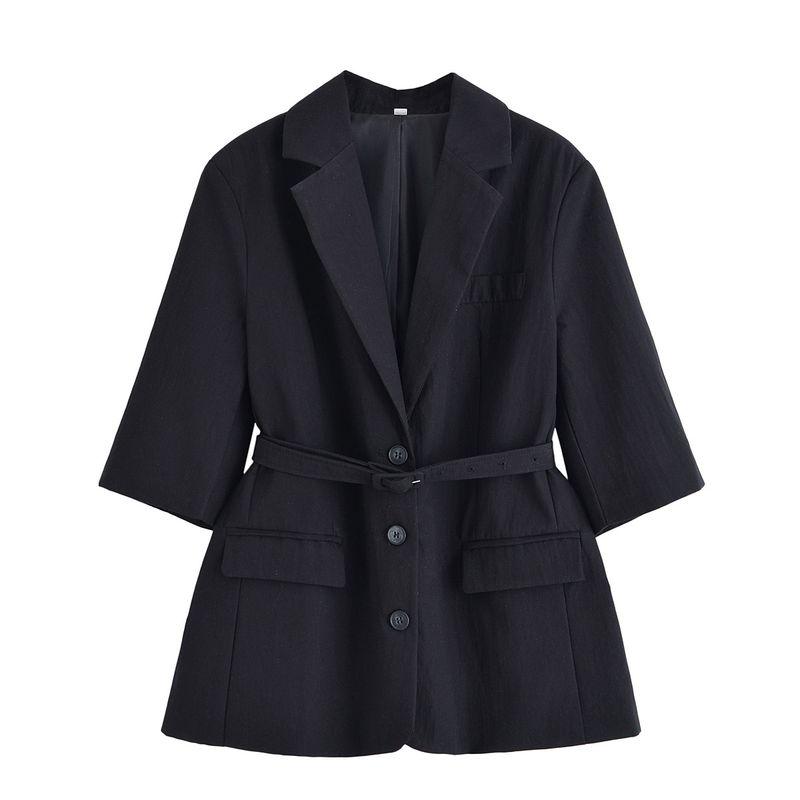 Lapel Half Sleeve Shoelace Suit Outwear 87057896 Mid Waist Pleated Straight Shorts 87067896