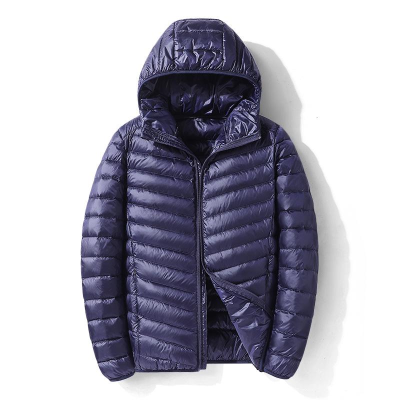 Men White Duck Down Jacket Ultra Light Thin Casual Coat Outerwear with Hood New Arrival Winter Autumn