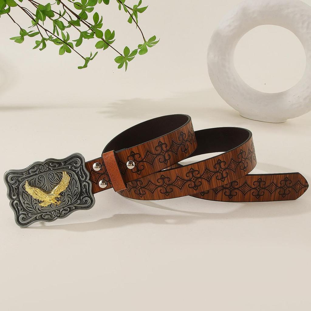 Vintage Animal Print White Leather Belt with Buckle