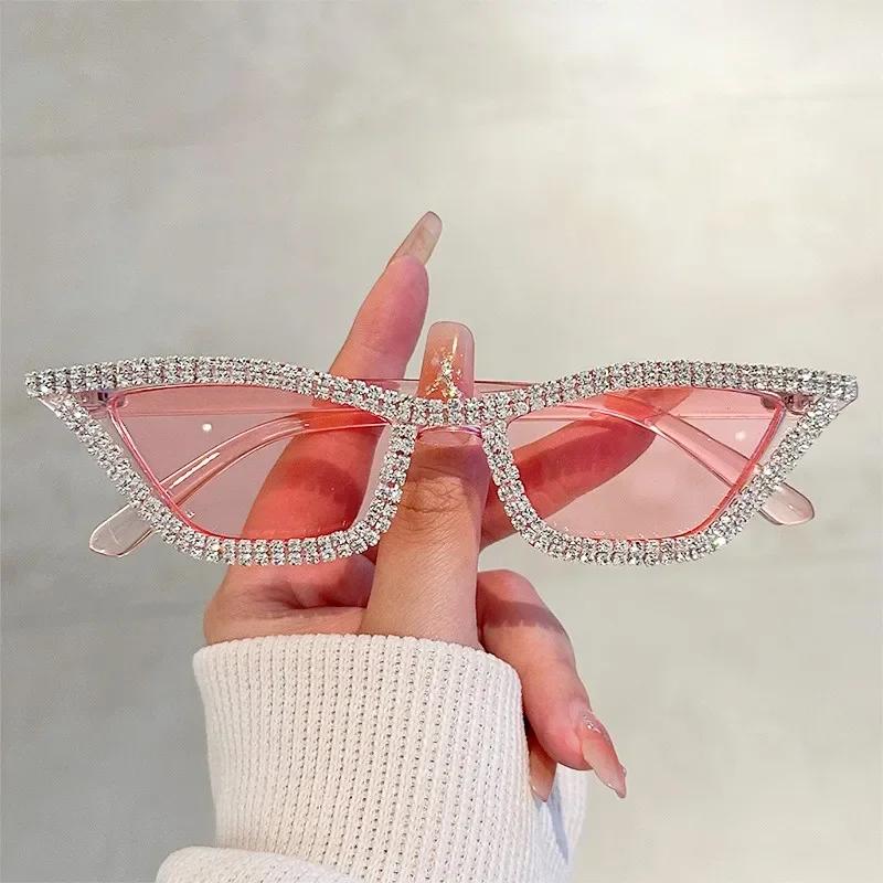 Fashion Diamond Cat Eye Sunglasses Women Men Luxury Brand Designer Glitter Triangle Sun Glasses UV400 Shades Eyeglasses Goggles