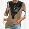 Women Autumn Tops Loose Cat Cat Under Zipper Print Causal Long Sleeve T-shirt Top Blouse