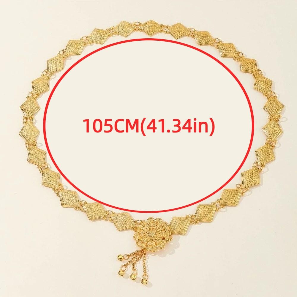 Vintage Water-Sprinkling Festival Waist Chain Golden Alloy Metal Flower Belly Chains Carved Pattern Tassel Hollow Out Belt