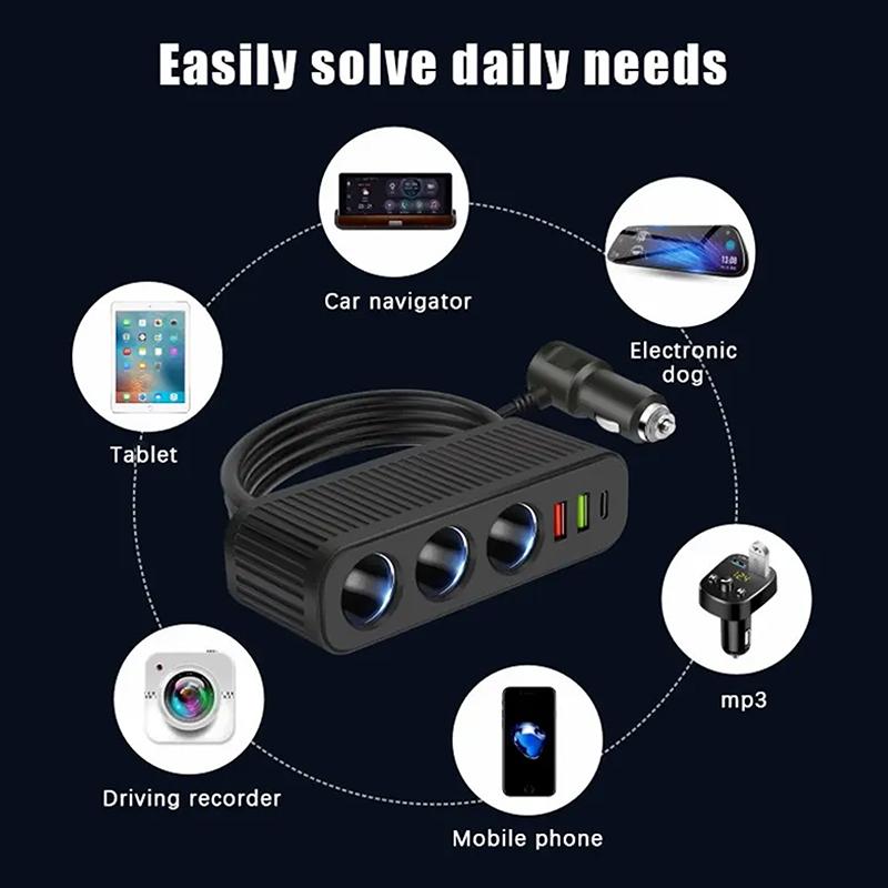 120W Car Cigarette Lighter Usb Charger Pd Quick Charge Power Adapter One-To-Four Multifunctional Socket For Mobile Phone Charger