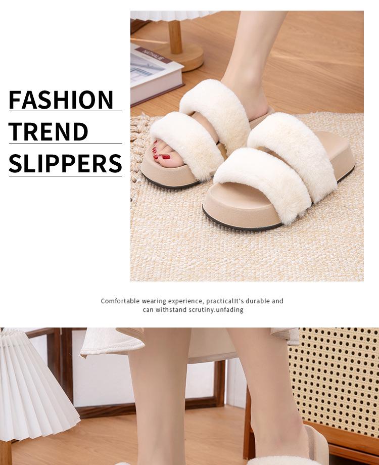 High-End Women's Furry Slippers: Thick-Soled, Non-Slip, Flat, Plus Velvet, Outdoor, 2025 Autumn/Winter Collection.