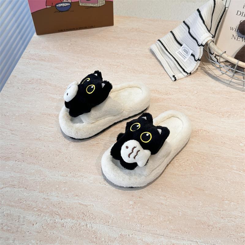 Cartoon Cute Children Half Slippers Spring Cartoon Cat Plush Animal Design Comfortable Autumn Amd Winter Closed Toe Slipper