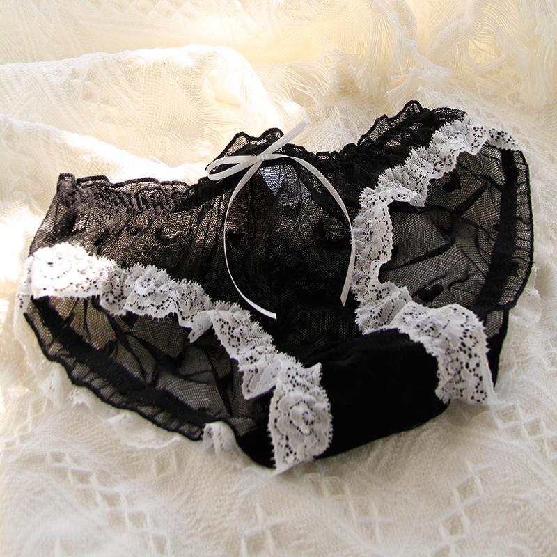 

Черные женские кружевные трусики-миди с бантиком из сетки - серия 620 M