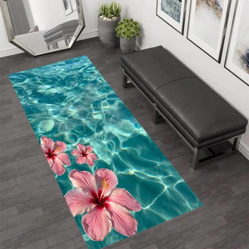 Vintage Vertical Pink Rose Floral Runner Rug Elegant European Vine Print Non Slip Floor Mat for Hallway Living Room Bedroom